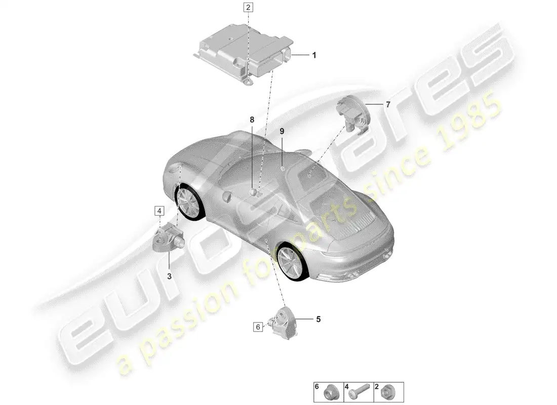 porsche 2019 (992-1) módulo de control de bolsas de aire diagrama de piezas