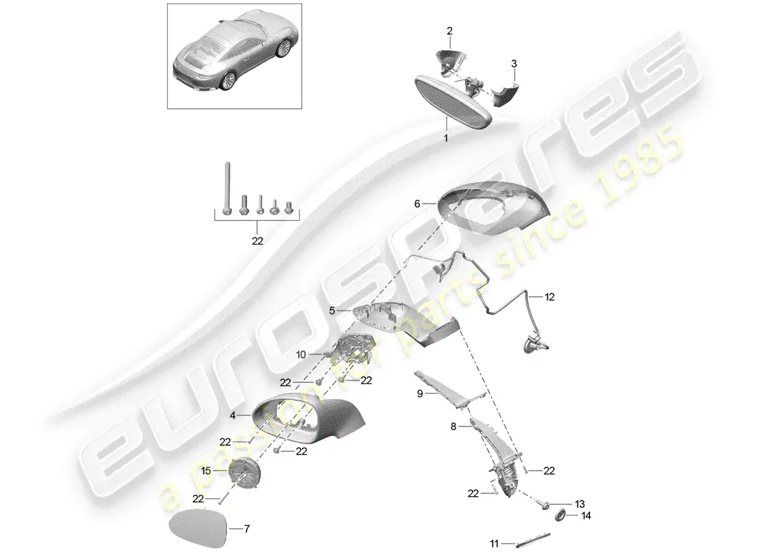 porsche 2019 (991-2) espejo retrovisor interior diagrama de piezas