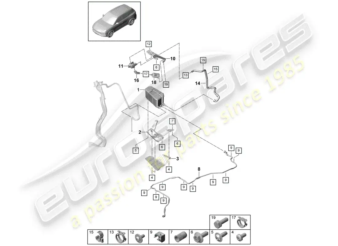 porsche 2018 (cayenne e3 9ya/9yb) bote de emisiones evaporativas diagrama de piezas
