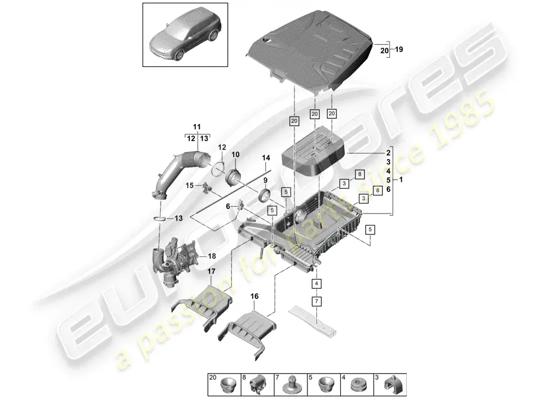 porsche 2018 (cayenne e3 9ya/9yb) filtro de aire con conexión diagrama de piezas