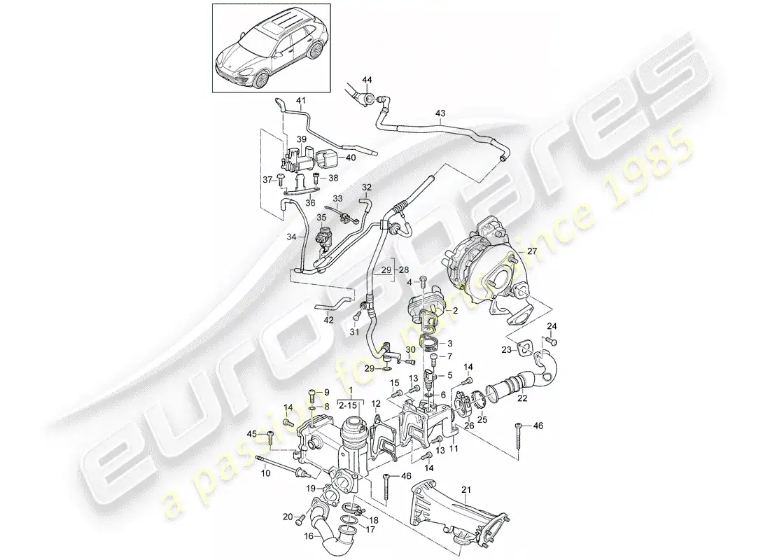 porsche 2013 (cayenne e2 92a) recirculación de escape diagrama de piezas