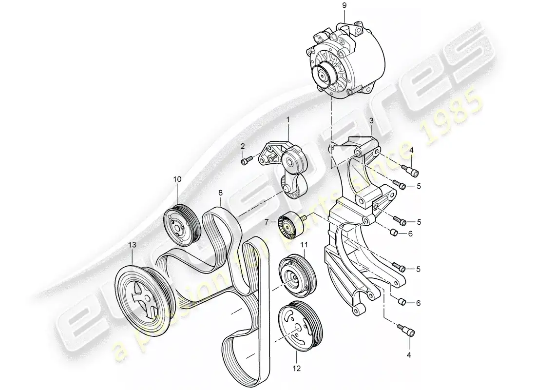 porsche 2009 (cayenne e1 9pa) amortiguador tensor de correa diagrama de piezas