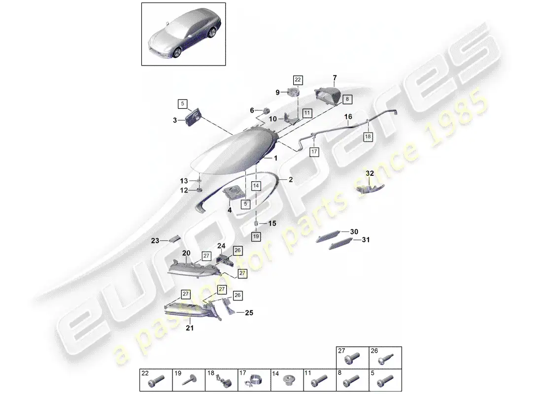 porsche 2019 (panamera 971-1) faro led diagrama de piezas