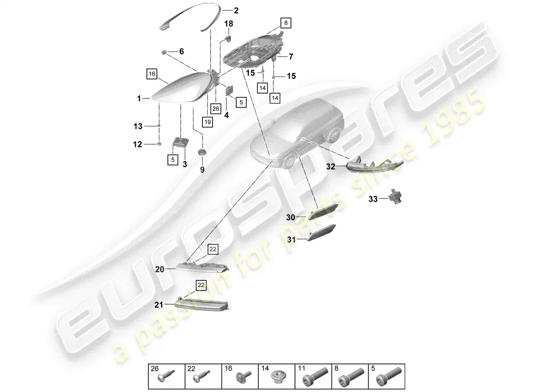 porsche 2020 (cayenne e3 9ya/9yb) faro led diagrama de piezas
