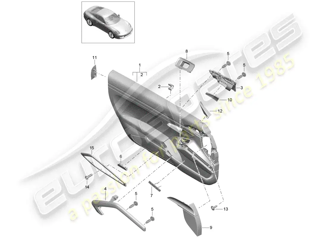 porsche 2014 (991-1) panel de la puerta diagrama de piezas