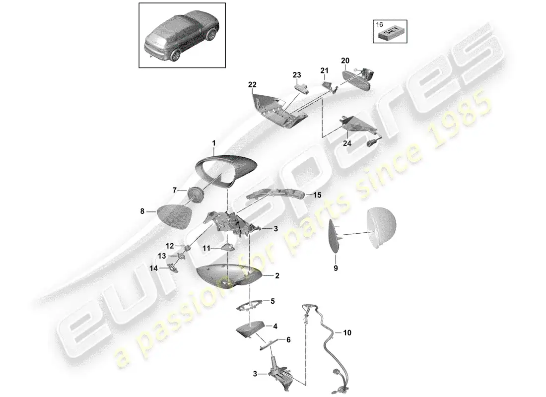 porsche 2018 (cayenne e3 9ya/9yb) espejo retrovisor interior diagrama de piezas