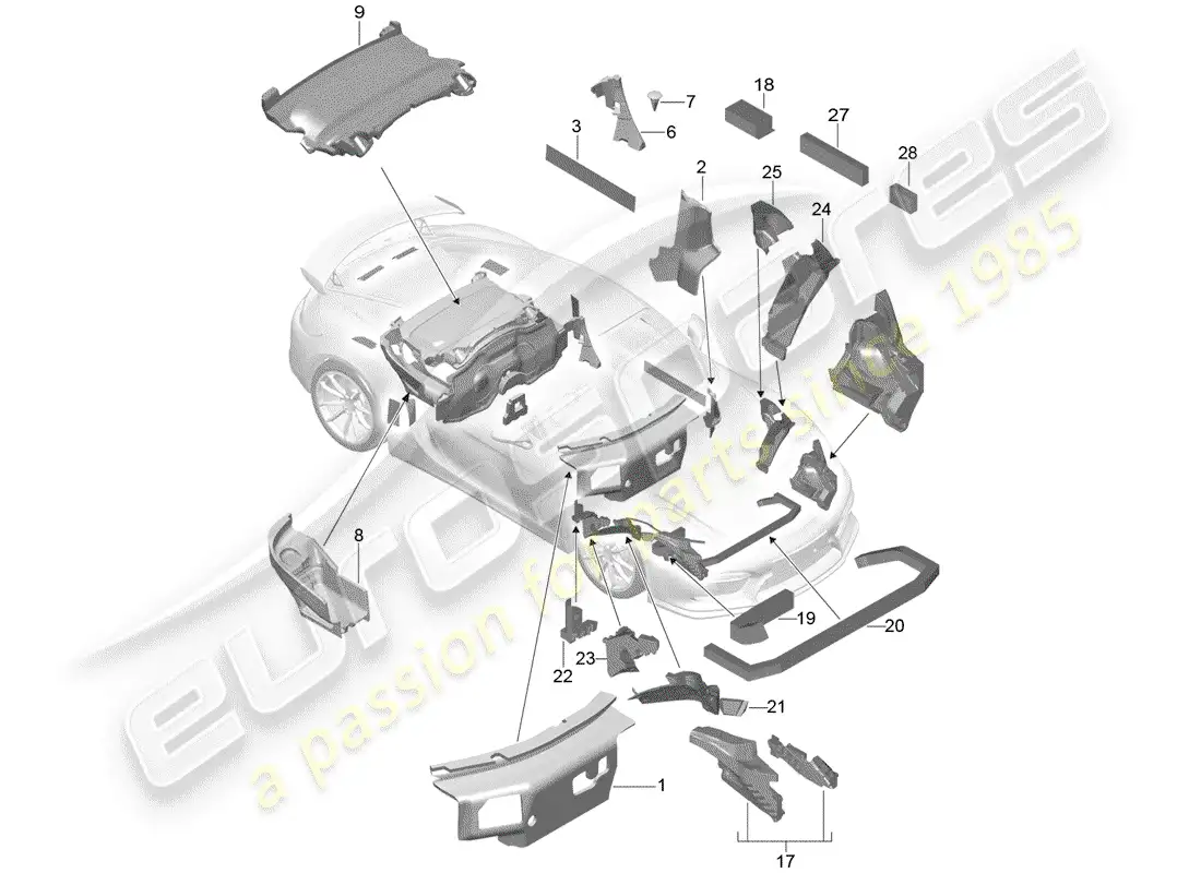 porsche 2016 (981 boxster spyder) carrocería diagrama de piezas