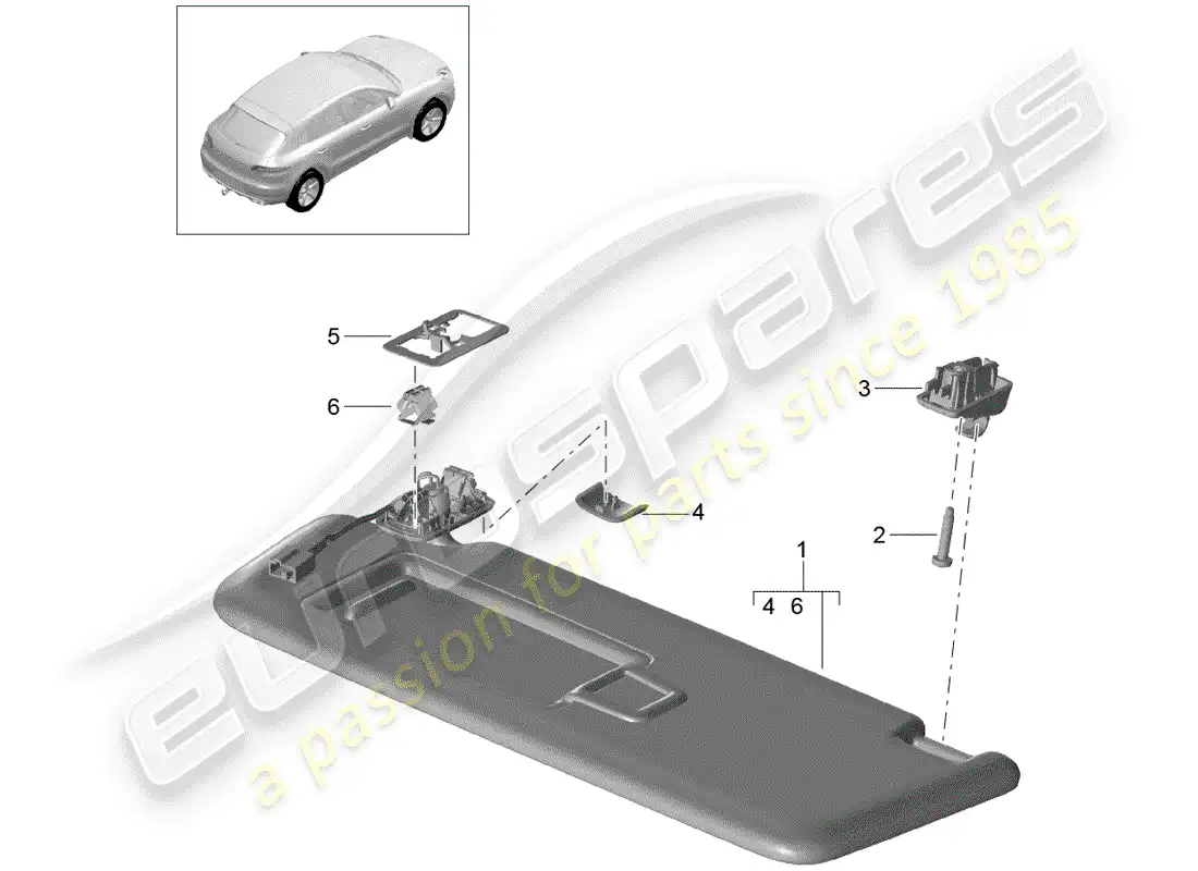 porsche 2018 (macan) diagrama de piezas de las visores sun