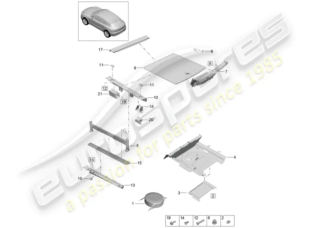 porsche 2019 (macan) recubrimiento diagrama de piezas