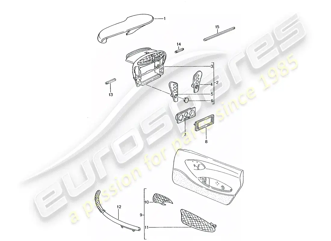 porsche 1992 (tequipment) caja de instrumentos diagrama de piezas