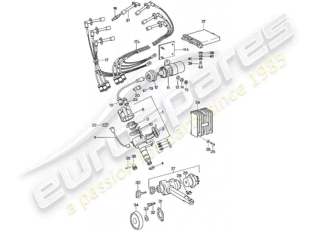 porsche 1981 (911) electricidad del motor - bloqueo de la dirección diagrama de piezas