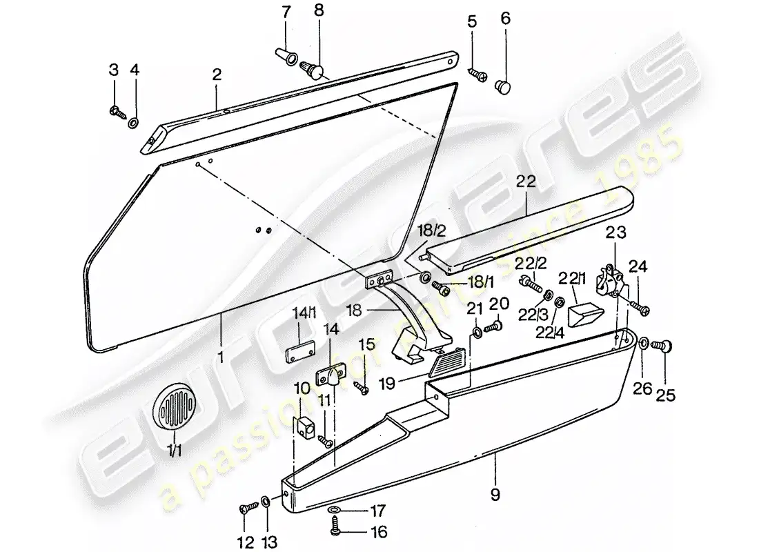 porsche 1975 (911) panel de la puerta diagrama de piezas