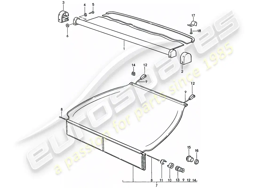 porsche 1988 (924s) cubierta del maletero diagrama de piezas