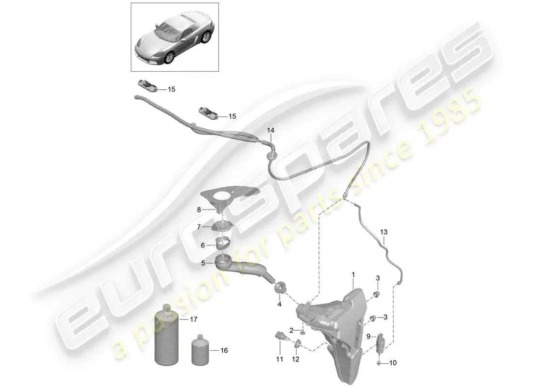 porsche 2018 (718 boxster) windshield washer unit diagrama de piezas