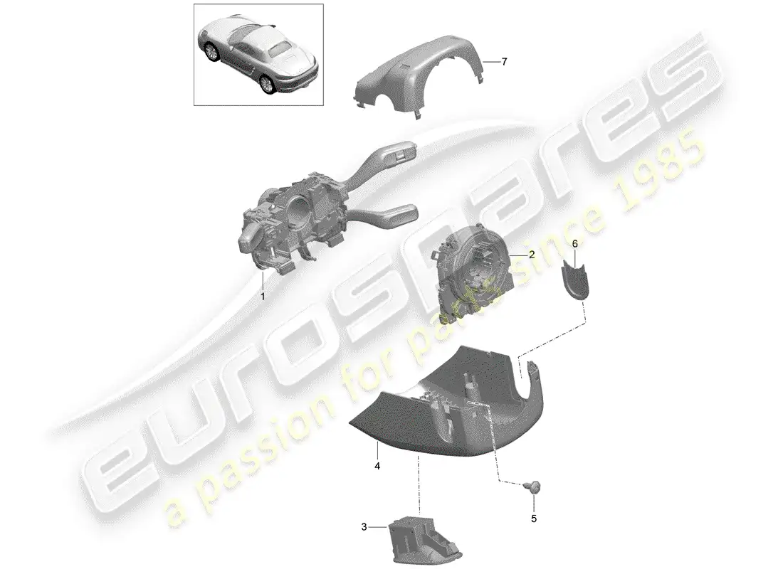 porsche 2019 (718 boxster) interruptor de la columna de dirección diagrama de piezas