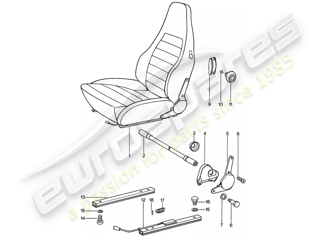 porsche 1975 (911) asiento deportivo - completo diagrama de piezas