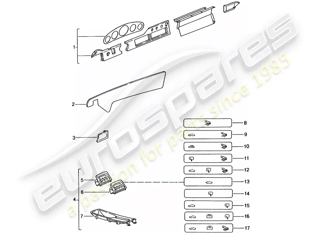 porsche 1999 (tequipment) compartimiento de pasajero diagrama de piezas
