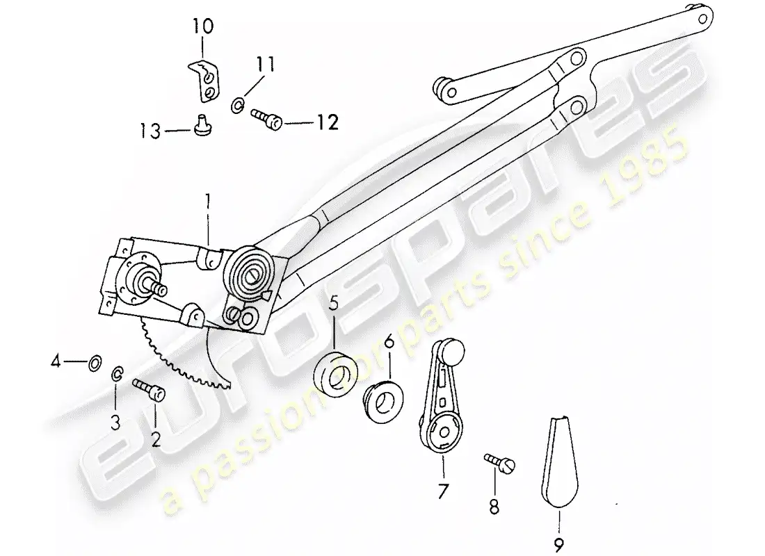 porsche 1972 (911) regulador de elevalunas - mecánico diagrama de piezas