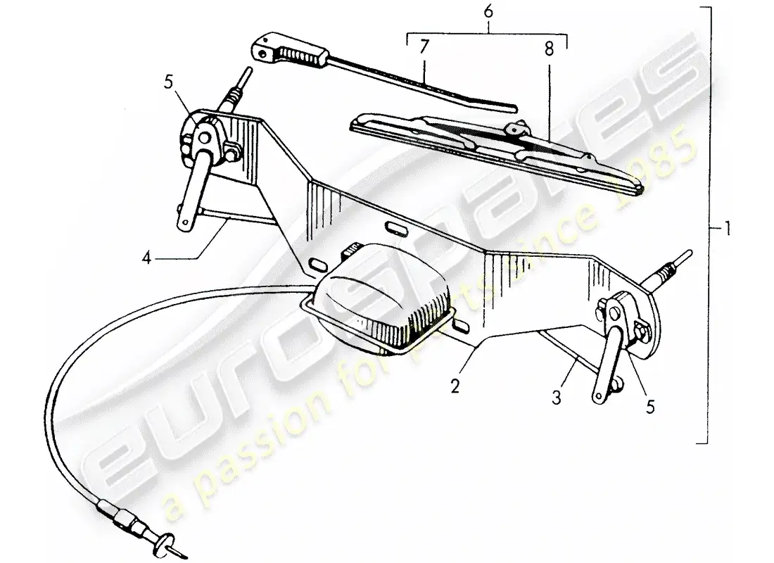 porsche 1958 (356/356a) sistema de limpiaparabrisas diagrama de piezas
