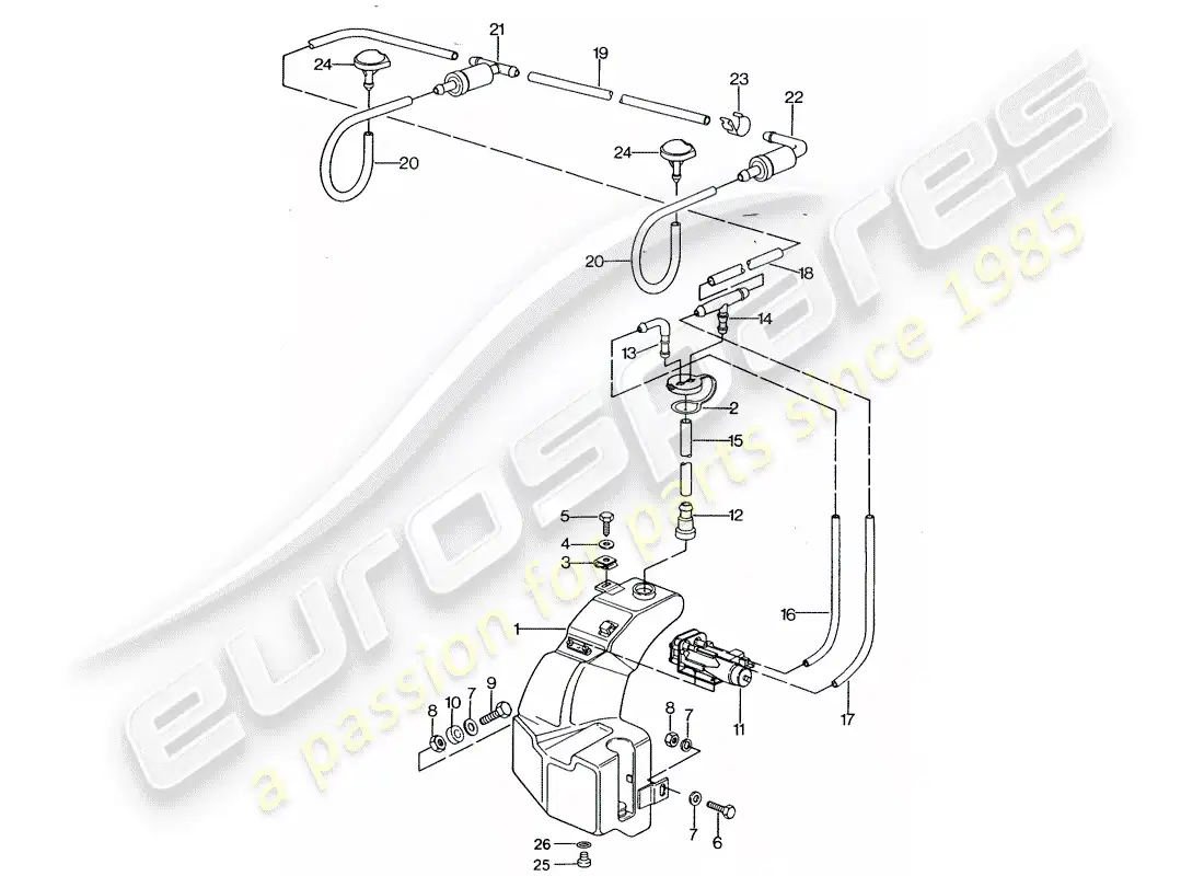 porsche 1987 (924s) windshield washer unit diagrama de piezas