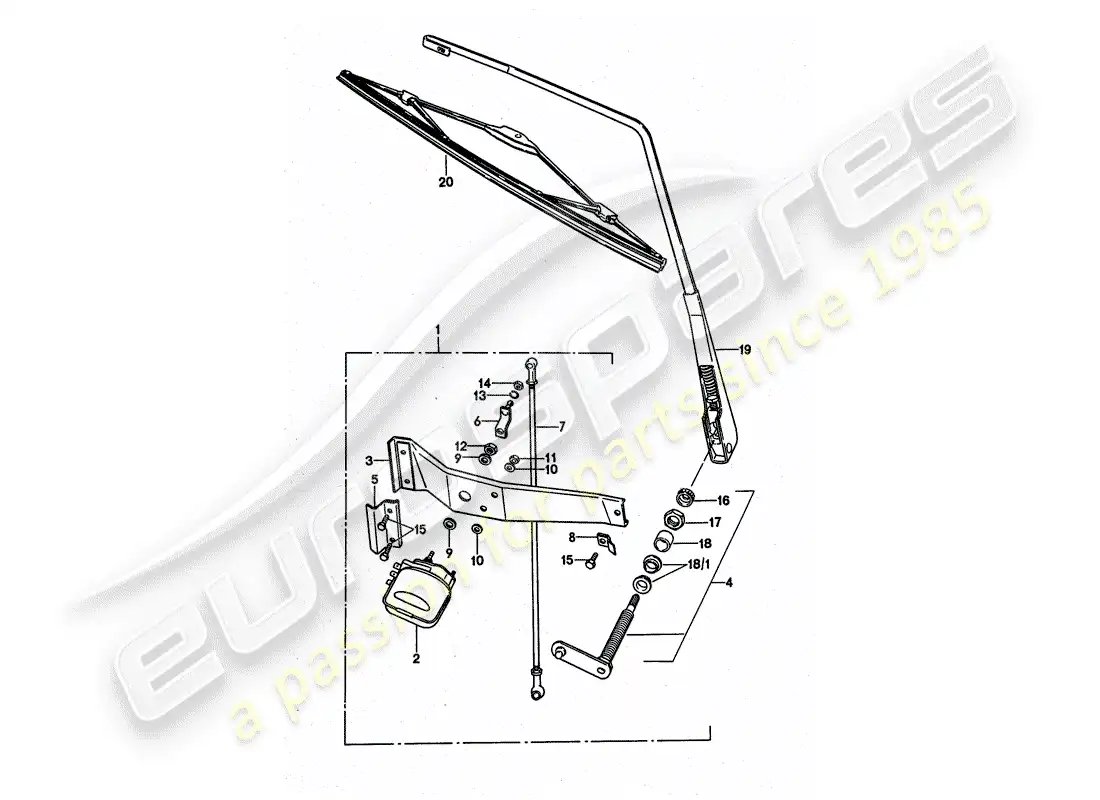 porsche 1976 (911 turbo) limpiaparabrisas trasero diagrama de piezas