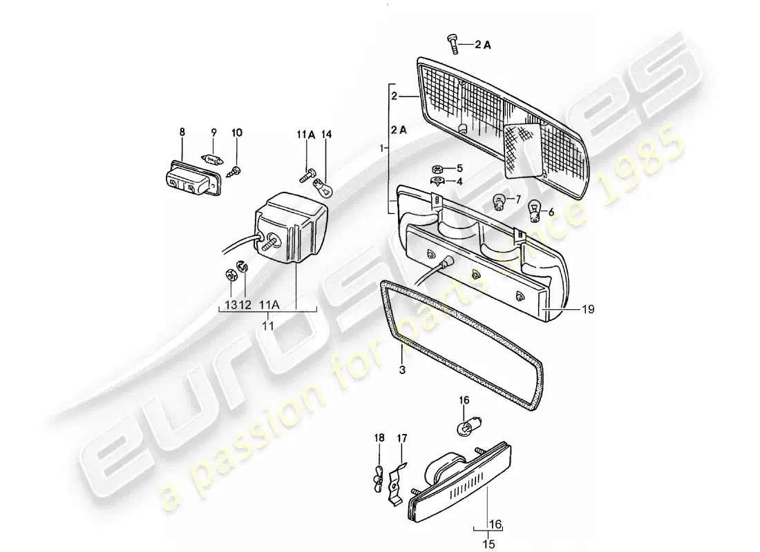 porsche 1981 (928) luz trasera diagrama de piezas