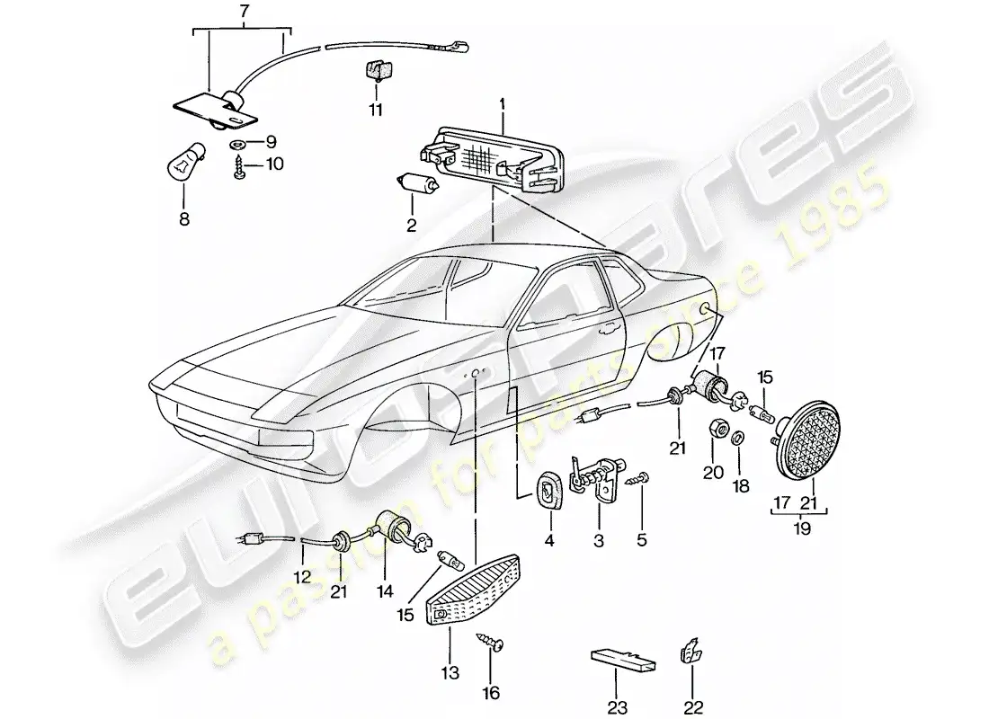 porsche 1979 (924) luz interior - intermitente diagrama de piezas