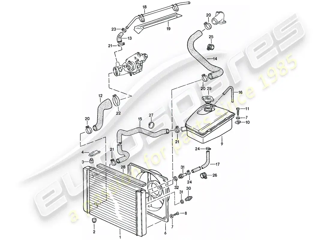 porsche 1988 (924s) water cooling diagrama de piezas