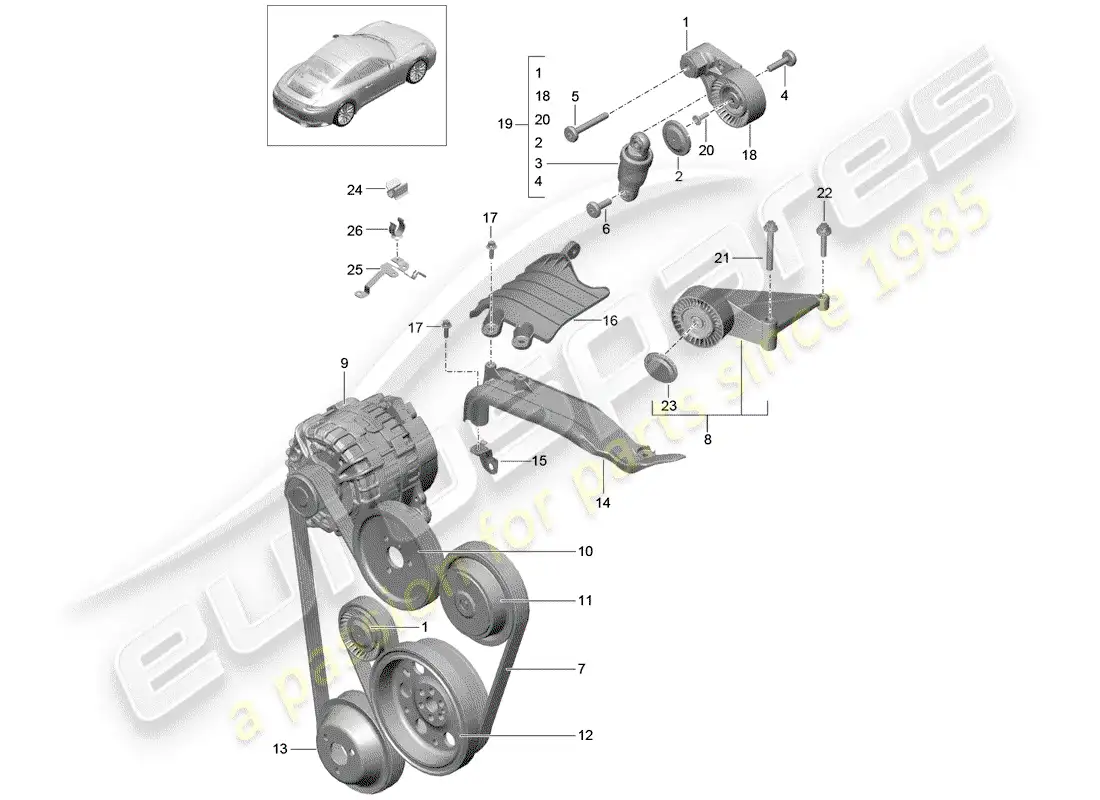 porsche 2019 (991-2) amortiguador tensor de correa diagrama de piezas