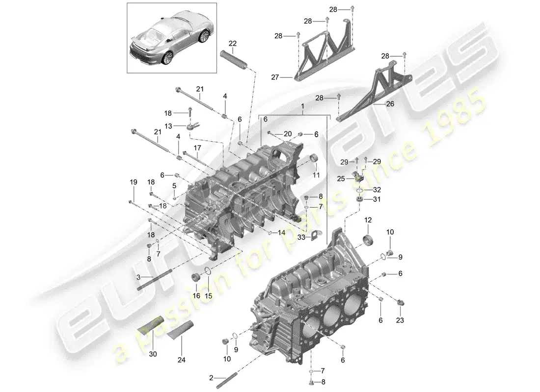 porsche 2014 (991-1 r/gt3/rs) crankcase diagrama de piezas