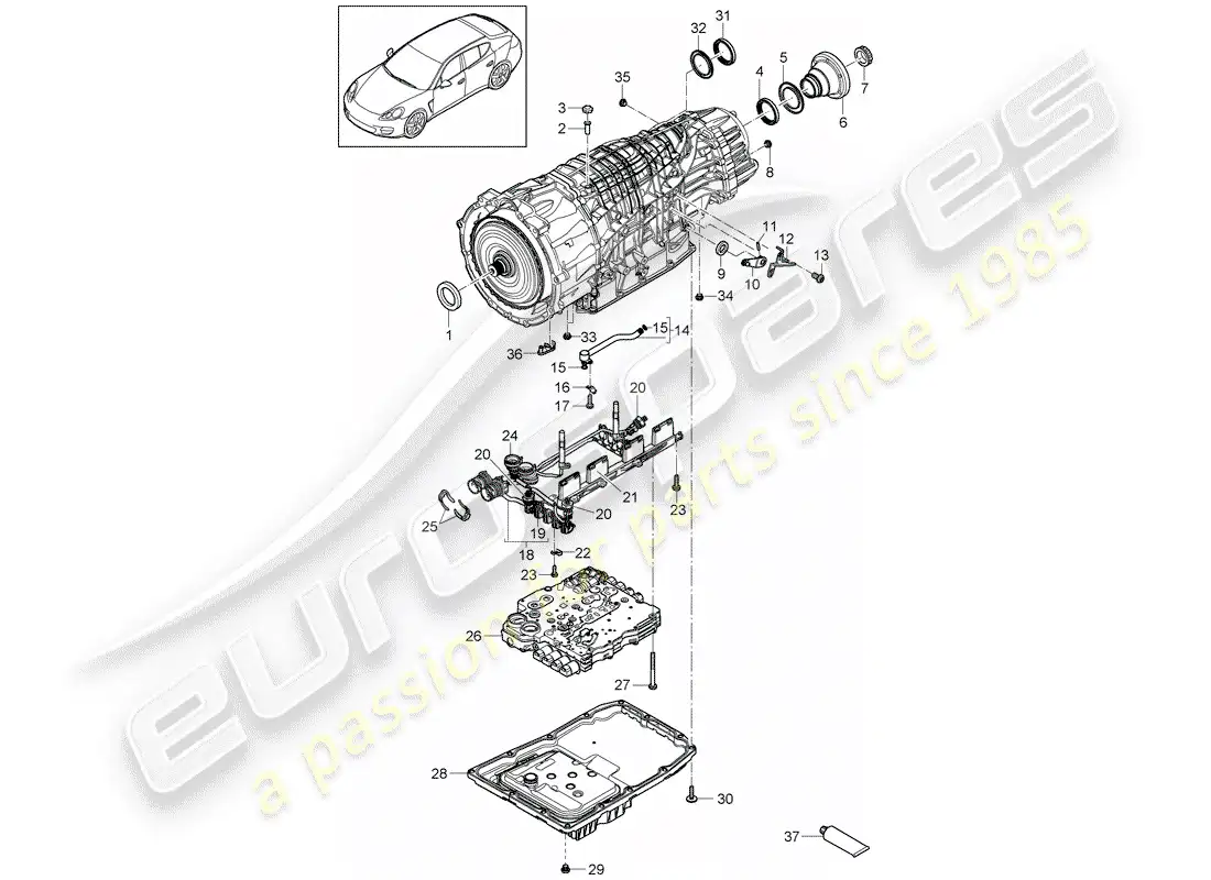 porsche 2011 (panamera 970) 7-speed caja de cambios de doble embrague diagrama de piezas