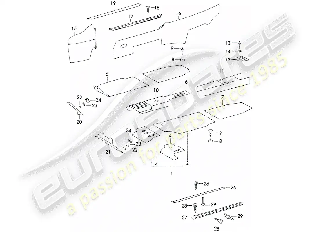 porsche 1970 (911) equipamiento interior diagrama de piezas