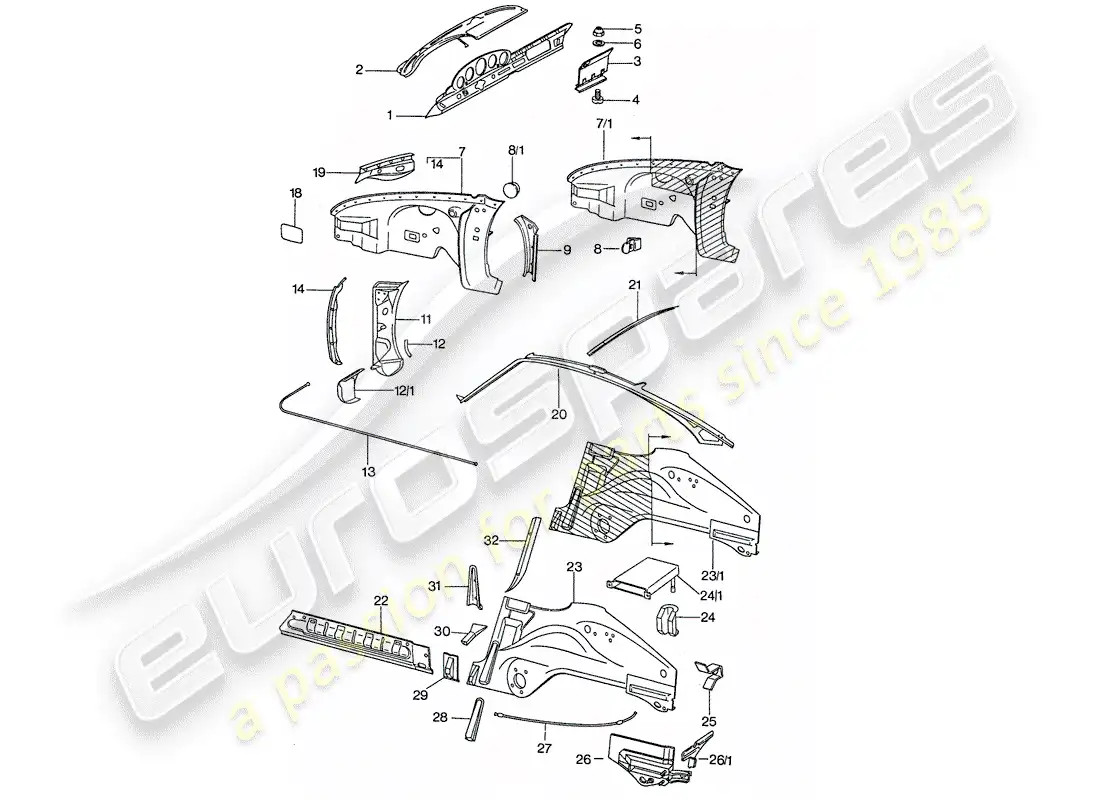 porsche 1975 (911) paneles interiores diagrama de piezas