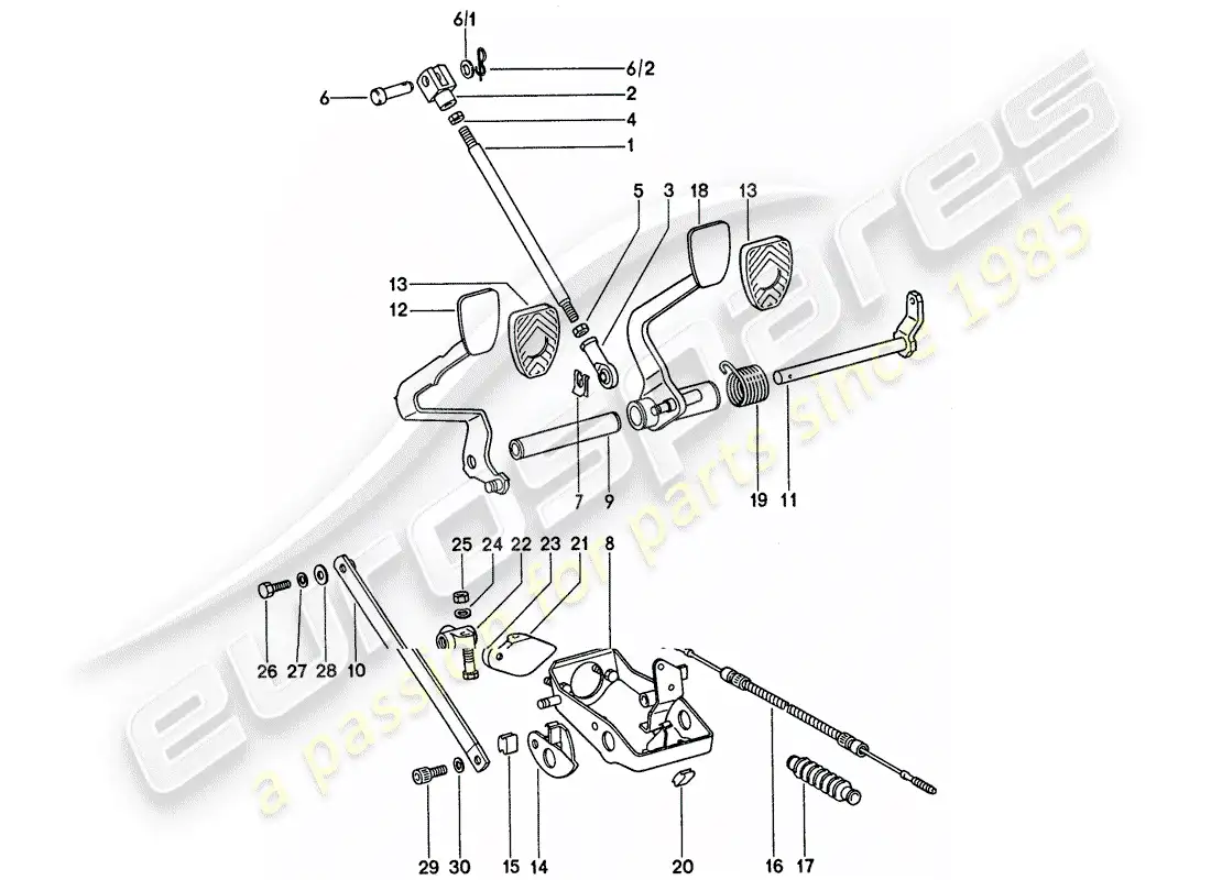 porsche 1976 (911) pedales - para vehículos con - refuerzo de freno diagrama de piezas