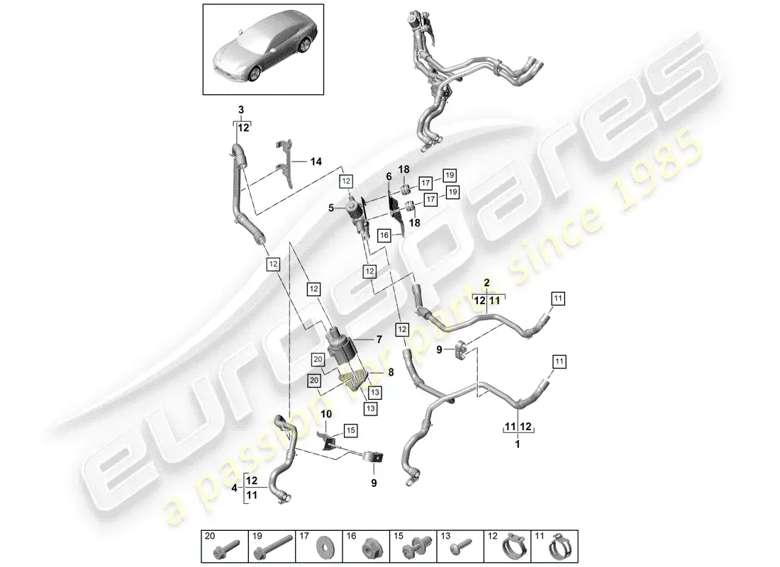 porsche 2018 (panamera 971-1) calentador diagrama de piezas