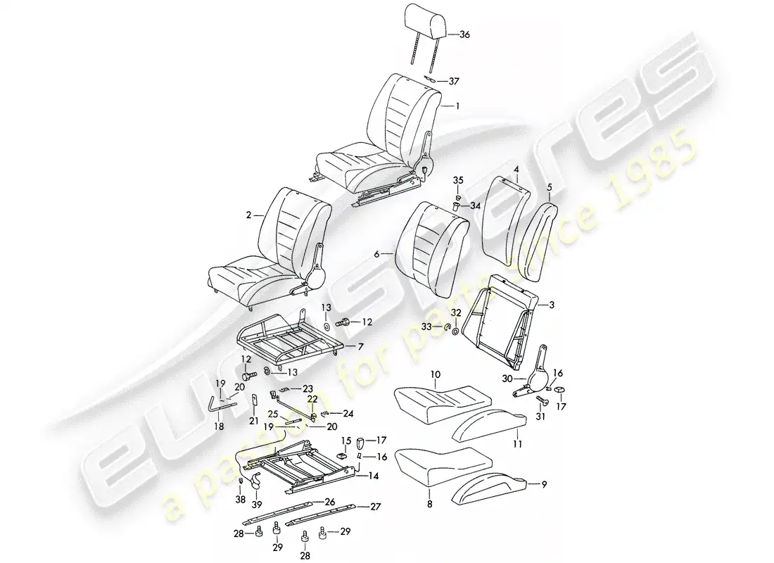 porsche 1970 (911) asiento deportivo diagrama de piezas
