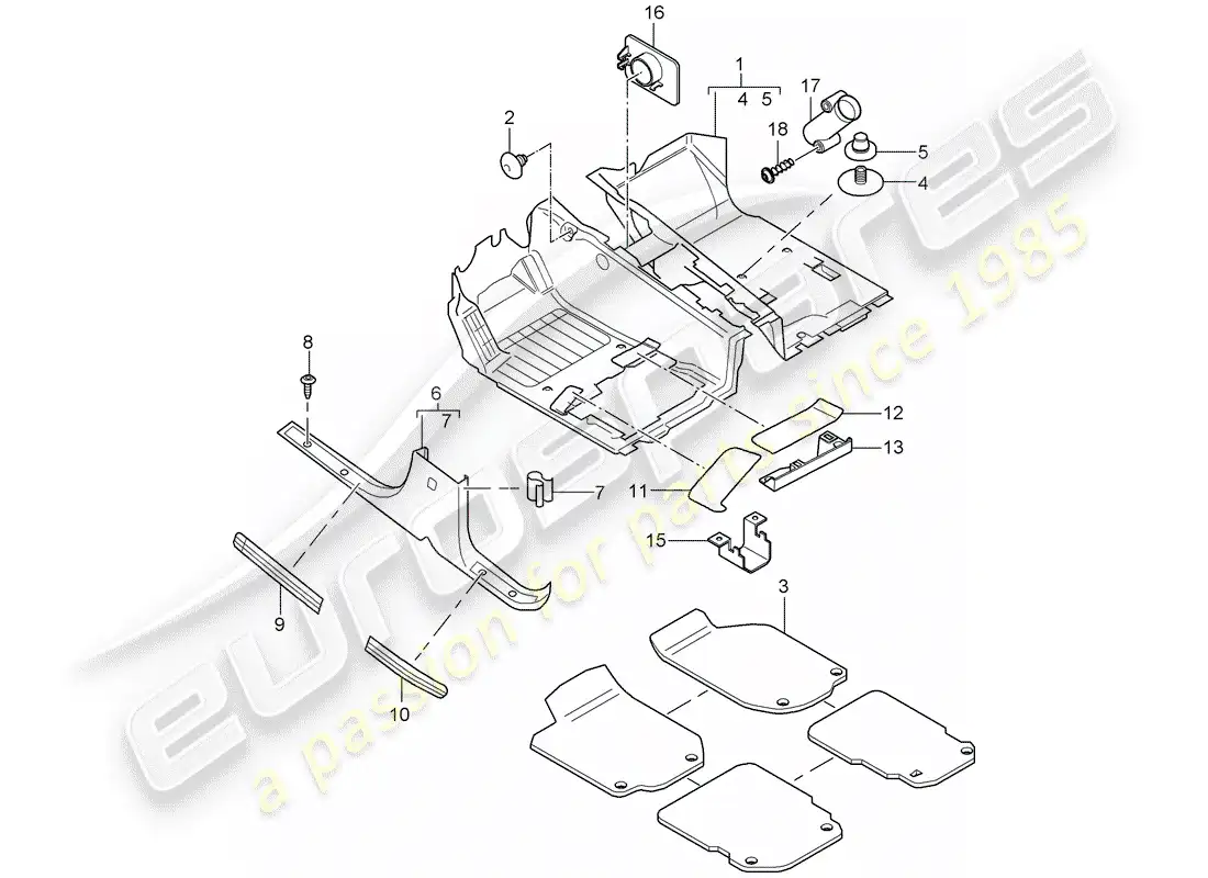 porsche 2007 (cayenne e1 9pa) cubierta de piso diagrama de piezas