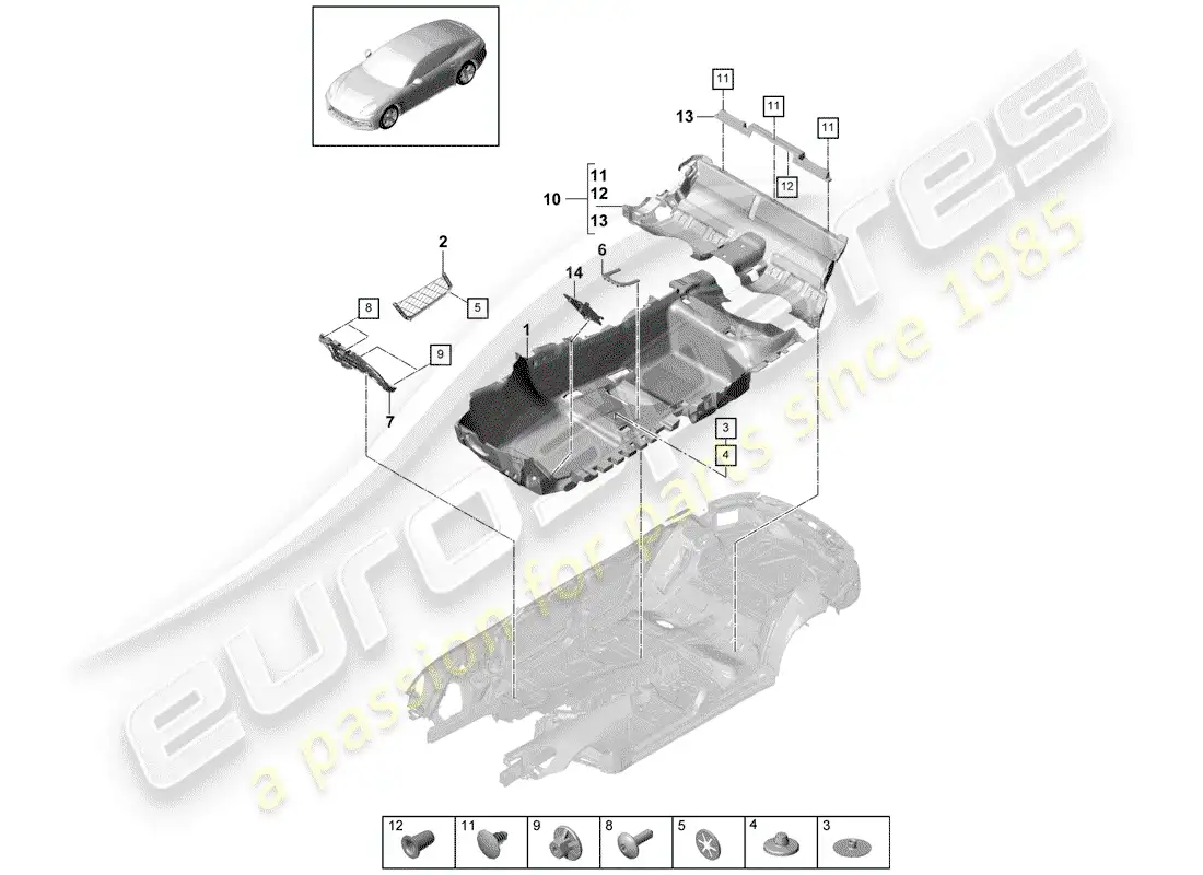 porsche 2017 (panamera 971-1) cubierta de piso diagrama de piezas