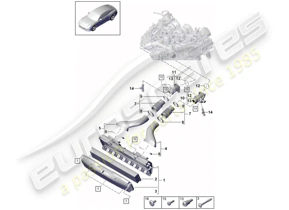 porsche 2017 (panamera 971-1) diagrama de piezas de la carcasa del filtro de aire