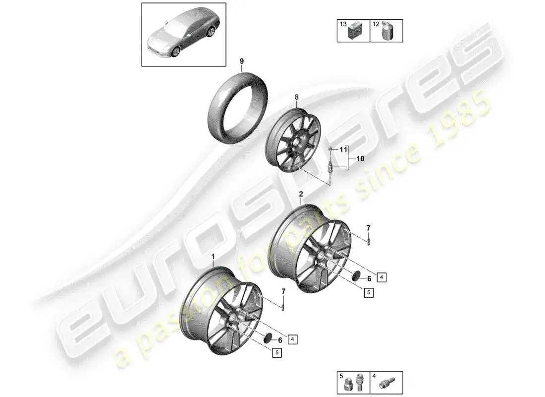 porsche 2017 (panamera 971-1) rueda de aleación diagrama de piezas