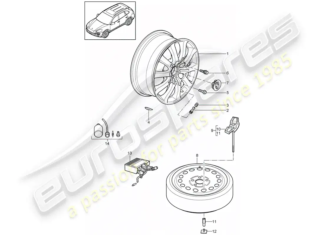 porsche 2017 (cayenne e2 92a) ruedas diagrama de piezas
