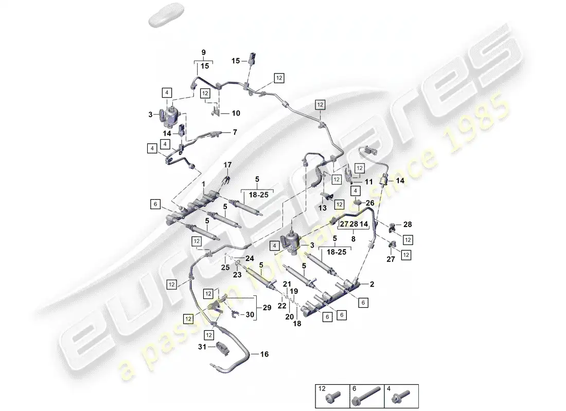 porsche 2019 (718 boxster spyder) sistema de inyección diagrama de piezas