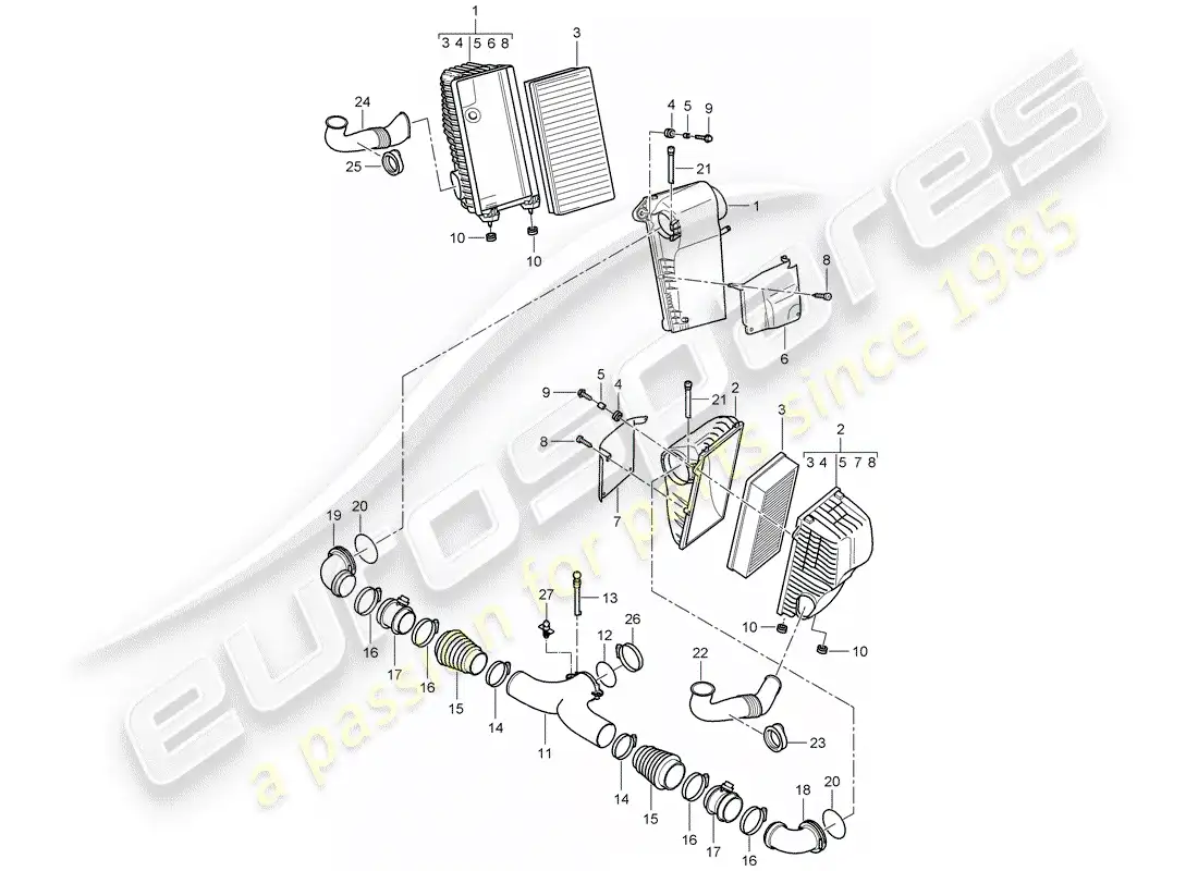 porsche 2008 (cayenne e1 9pa) sistema de limpieza de aire diagrama de piezas