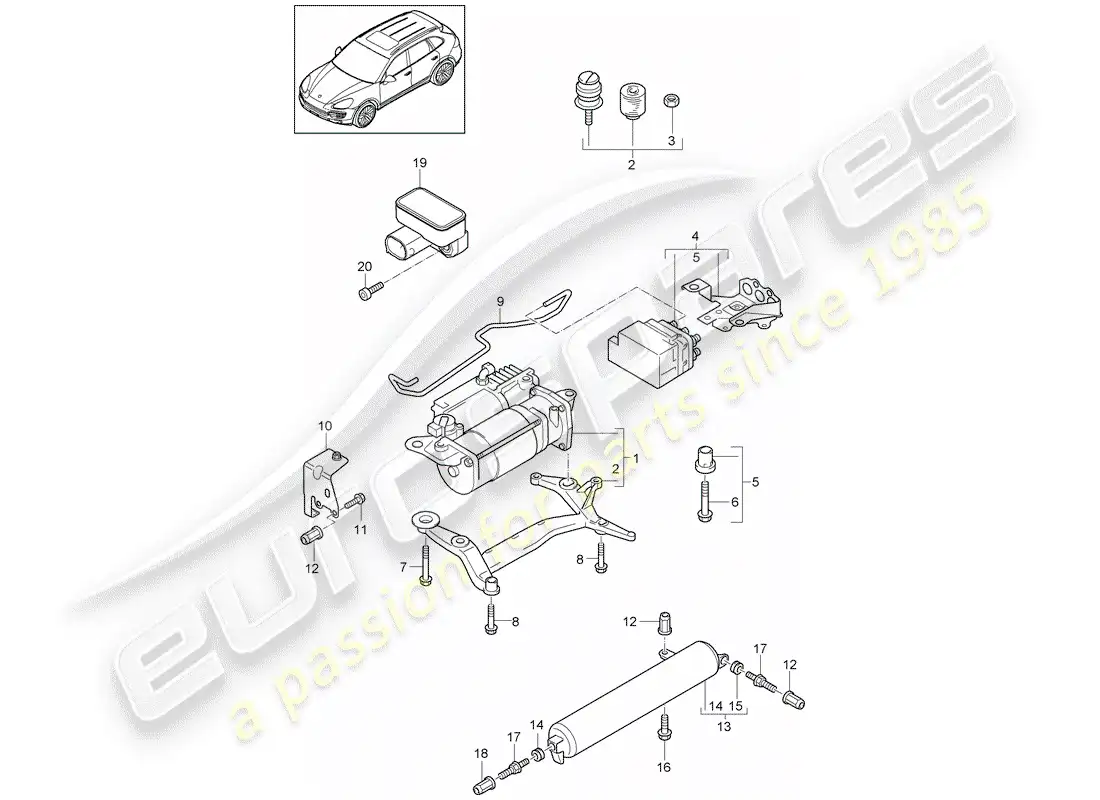 porsche 2012 (cayenne e2 92a) sistema autonivelante diagrama de piezas