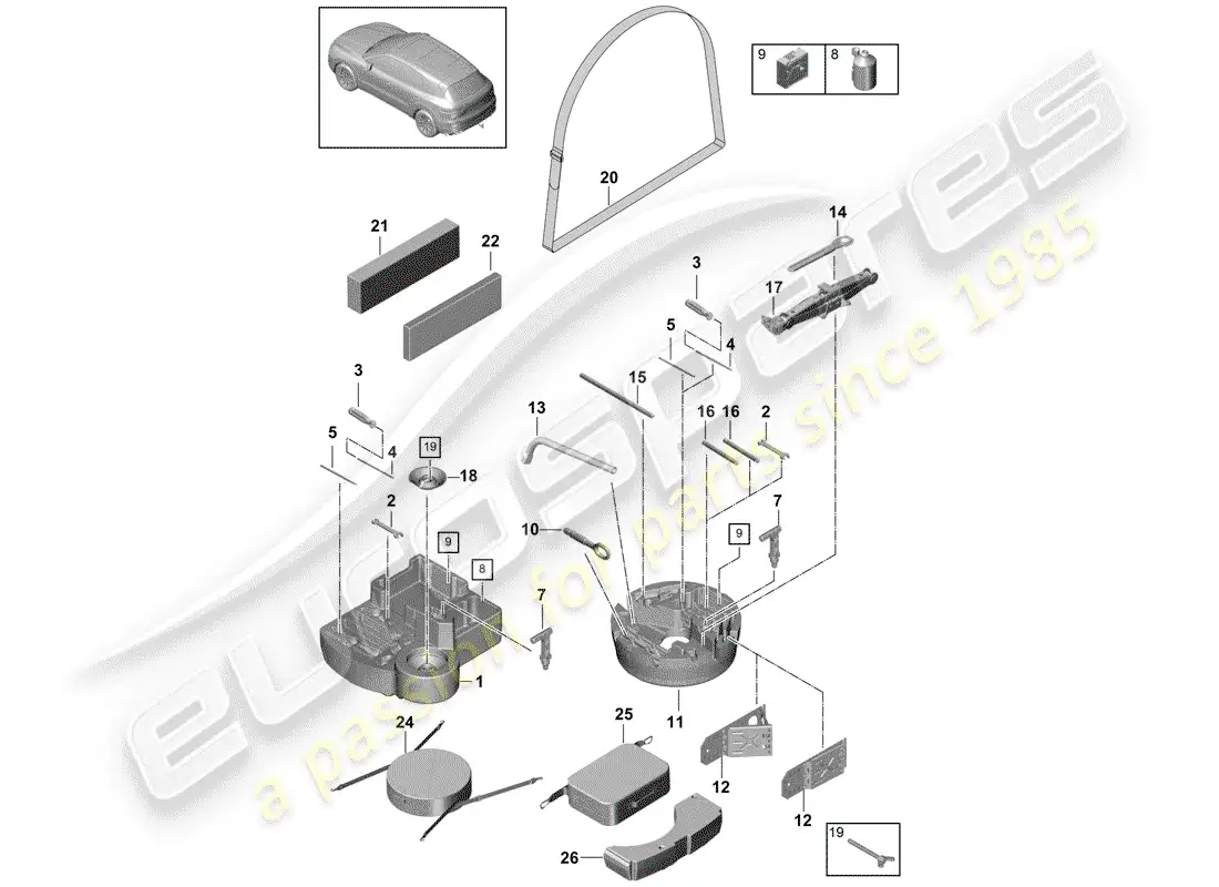 porsche 2018 (cayenne e3 9ya/9yb) herramienta diagrama de piezas