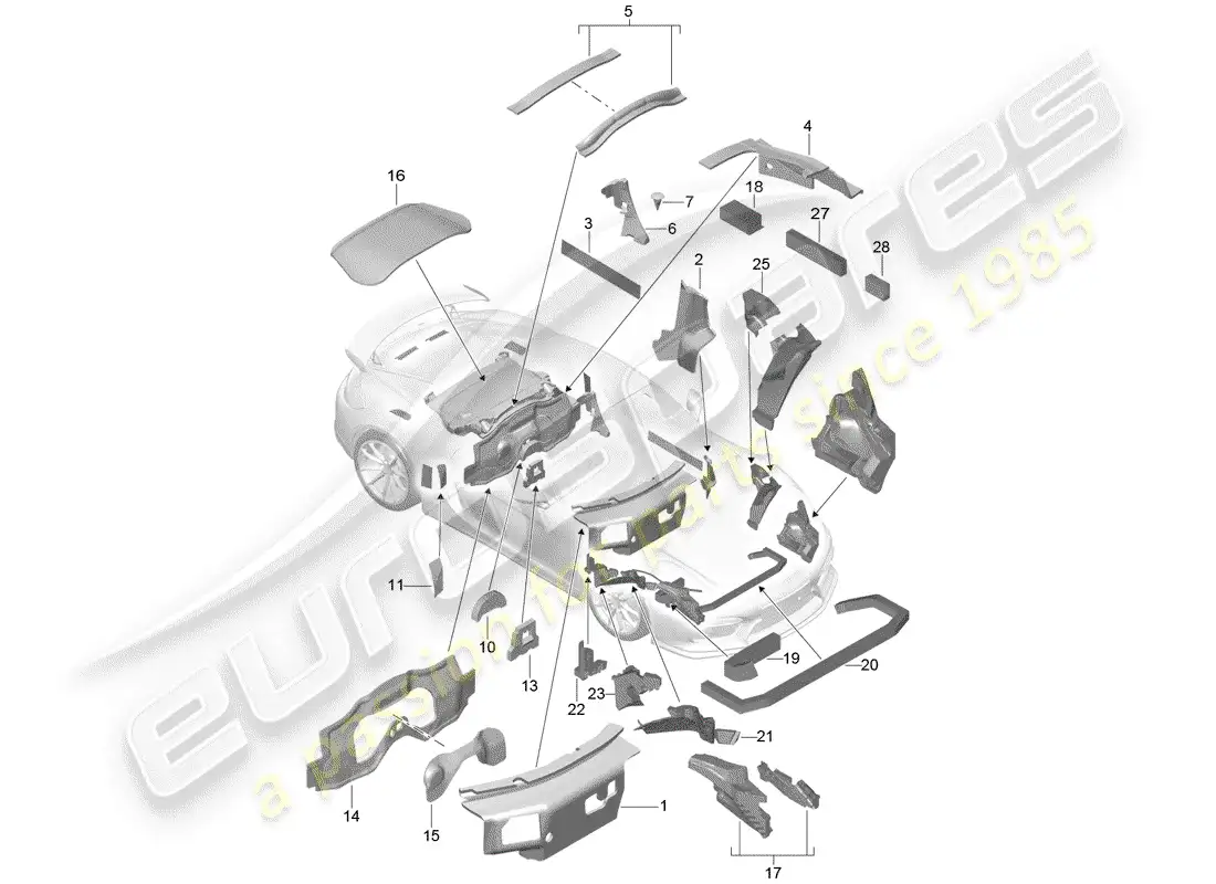 porsche 2016 (981 cayman gt4) carrocería diagrama de piezas