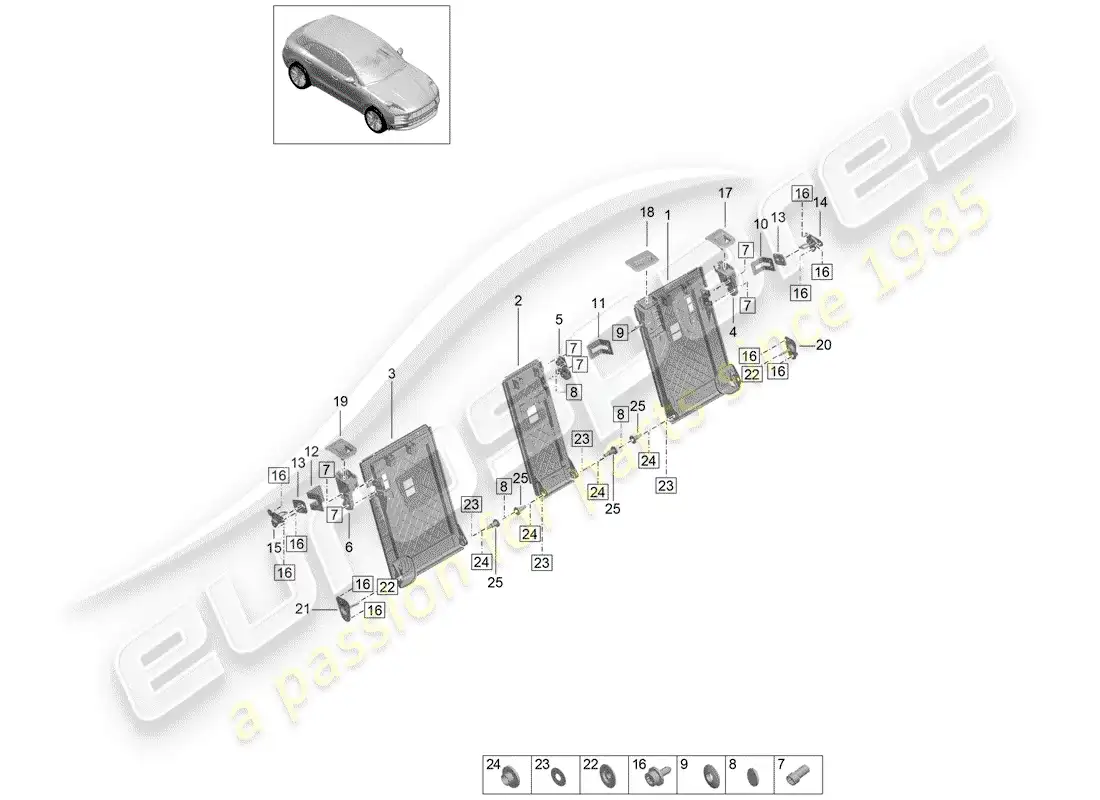 porsche 2019 (macan) respaldo del asiento trasero diagrama de piezas