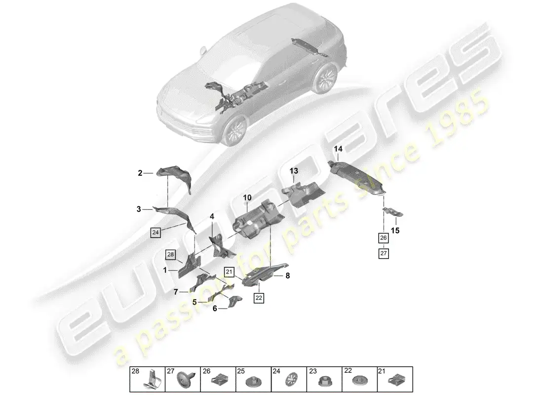 porsche 2019 (cayenne e3 9ya/9yb) deflector de calor diagrama de piezas