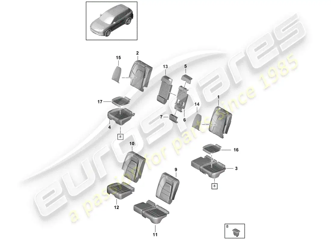 porsche 2019 (cayenne e3 9ya/9yb) asiento diagrama de piezas