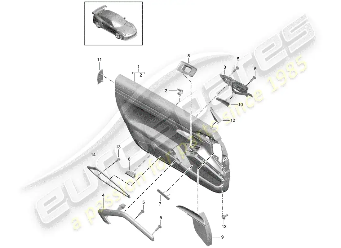 porsche 2017 (991-2 turbo) revestimiento de las puertas diagrama de piezas